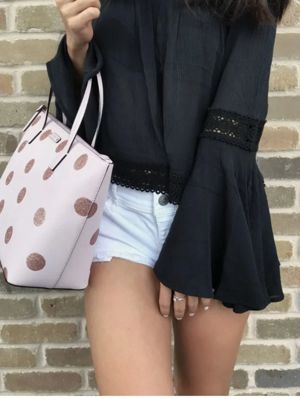 Kate Spade Haven Lane Hani Small Tote Glitter Pink Polka Dot Top Zip Handbag